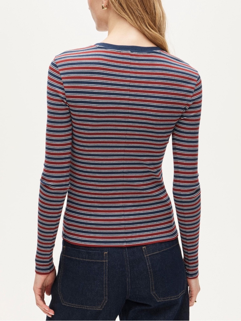 J.Crew Perfect-Fit Long-Sleeve Crewneck T-Shirt Red Navy Stripe Size S